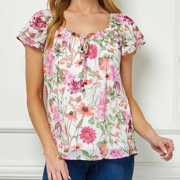 Floral Blouse - Pink, Orange, and Green - Picture 1 of 5
